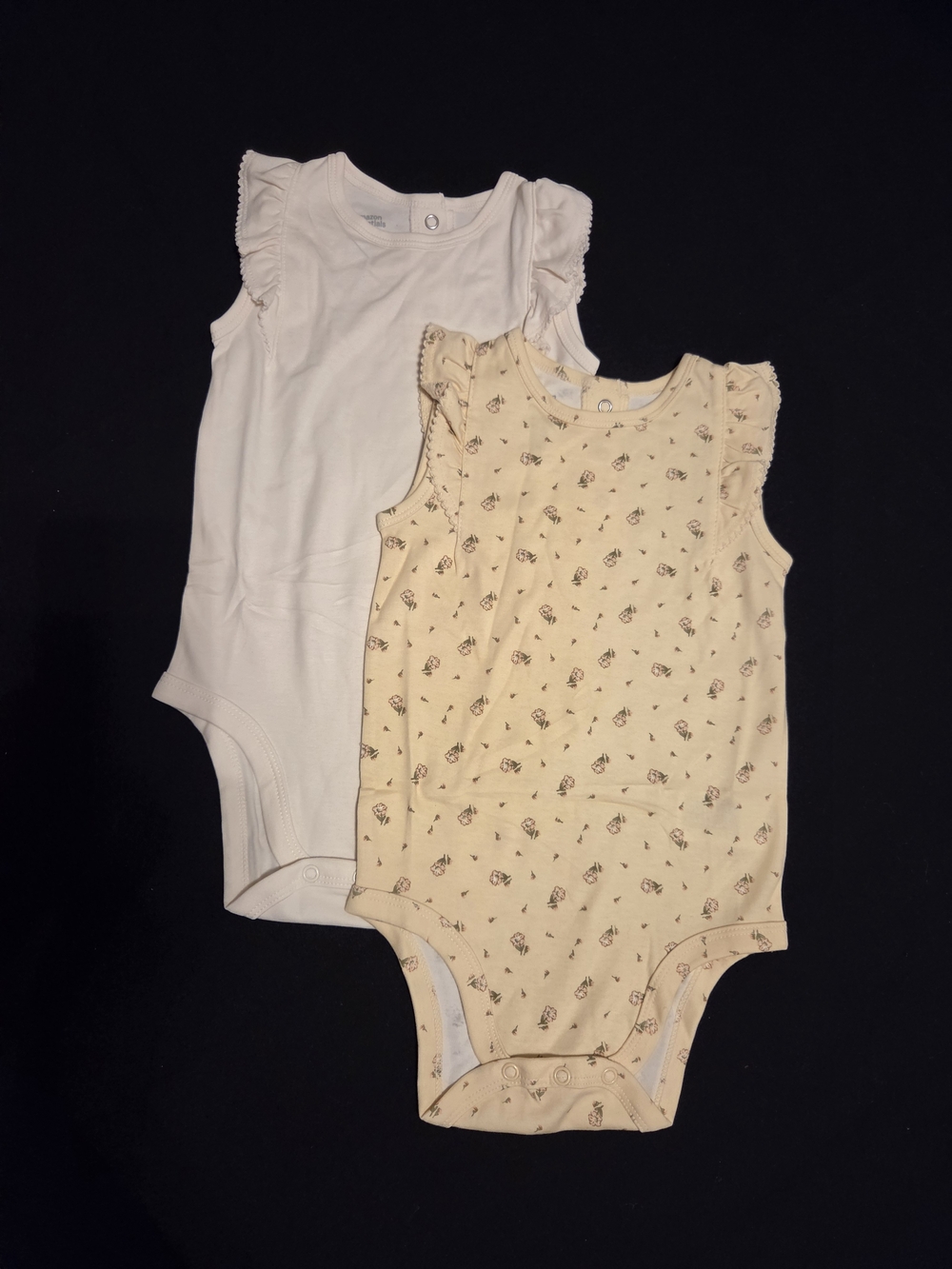 Baby Girls Ruffle Sleeve One-Piece Bodysuit - White & Cream (2-Pack)